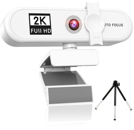 Zanthicia Computer desktop Webcam Messa a fuoco automatica USB 2.0 Riunioni Conferenza PC Fotocamera Web cam esterna Videocamera Streaming live, bianco, 2K