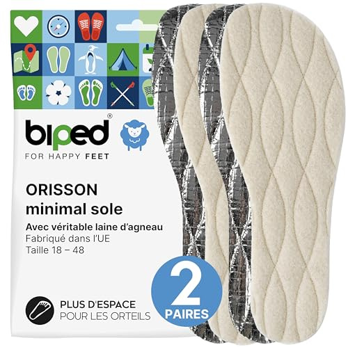 biped minimal sole ORISSON – 2 par filtsulor för barfotaskor – äkta ull – varma termiska sulor – för vuxna och barn(41)
