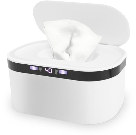 Våtservettslåda, våtservettvärmare med LED-nattlampa och på/av-brytare, justerbar USB-våtservettvärmare 40–60 ℃, stor kapacitet dispenser för vanliga våtservetter, bärbar stor kapacitet dispenser