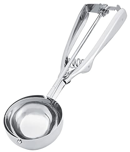 Cucchiaio per gelato in acciaio inossidabile, paletta per panna, di alta qualità, per uso alimentare, sicuro, non tossico, durevole, superficie lucida, design a molla, manico (l)