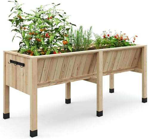 Aptliton Sturdy Wooden Raised Garden Bed with Legs – 45x23x30in, 13.7 Deep Elevated Planter Box with Hooks – Large Outdoor Standing Flower & Vegetable Table for Patio, Balcony, Backyard – 116.