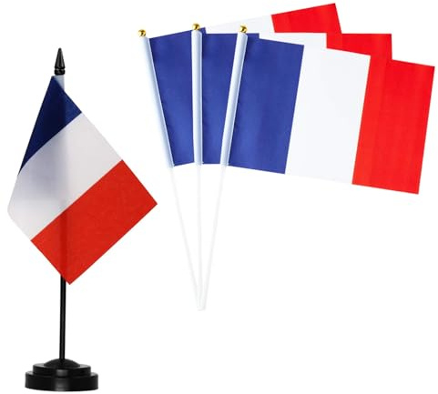 30er Packung Frankreich Handfahnen und 1 Tischflagge, 14 cm x 21 cm, Mini Handgehaltene Flaggen für Frankreich Deko 2026, Stockfahnen, Fans Fußball WM Euro Party Bar Deko