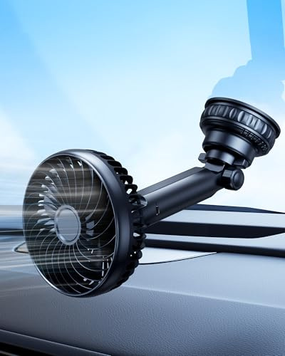 DICMKY Suction Cup Car Cooling Fan for Window Dashboard Backseat, 5000Mah Battery Powered Rechargeable USB Car Fans That Blow Cold Air, Cooler for Semi Truck Rv Van Tractor Cab Vehicles without Ac