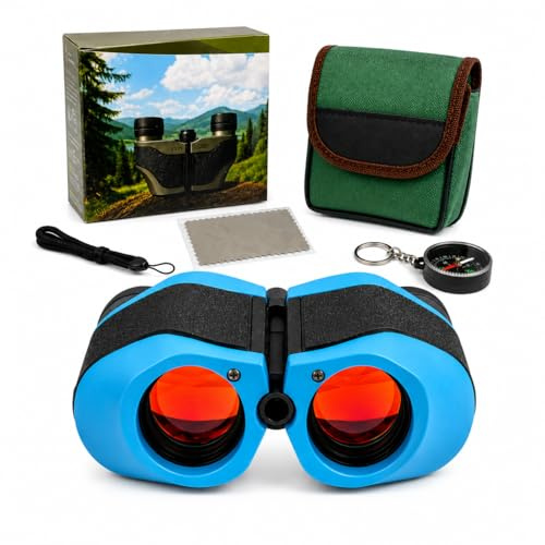 Fernglas für Kinder mit LED Nachtsicht & Kompass Set – 8x21 Kinderfernglas Blau – Outdoor Spielzeug Entdecker Set für Jungen und Mädchen ab 3-12 Jahren – Geschenk Geburtstag