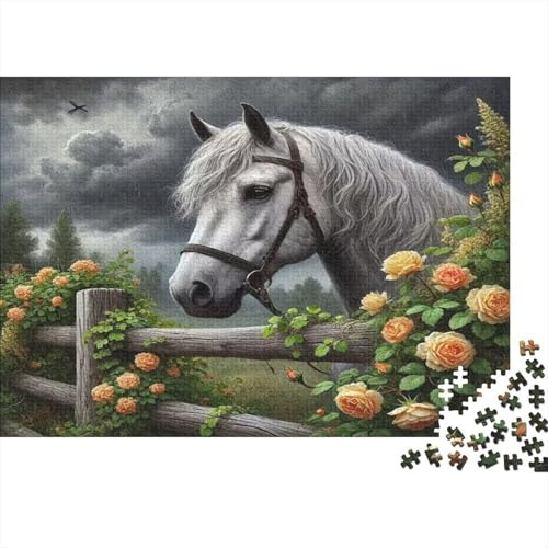 1000 Pièces Mini Puzzle pour Adultes Cheval Clôture Fleur Décoration