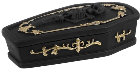 KOCKSHION Gothic Kista Smyckeskrin i Härdad Resin med Intrikata Mönster Multifunktionell Förvaring för Ringar och Örhängen Svart Dekorativ Smyckeslåda och Halloween Godisbehållare