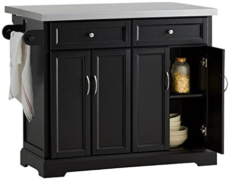 SoBuy Kücheninsel auf Rollen Servierwagen mit Rollen Küchenwagen mit ausziehbarer Arbeitsplatte Rollwagen mit Schubladen Barwagen für Küche, Esszimmer, Frühstücksbar Schwarz 115x92x(46-71)cm FKW71-SCH