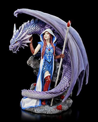 Fantasy Drachen Figur mit Zauberin - Dragon Mage | Gothic Deko-Figur, handbemalt, Motiv von Anne Stokes