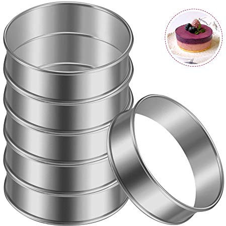 Muffin Tart Rings Stainless Steel Cake Circle Cake Mold Double Rolled Cooking Baking Ring Set Crumpet Rings for Cookie Pancake Egg Muffin Baking Kitchen Set of 6