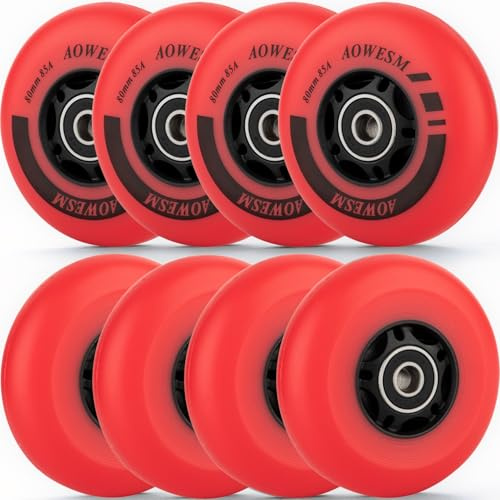 AOWESM Inline Skate Wheels 72 mm 76 mm 80 mm Asphalt Outdoor Roller Blades Inline Hockey Ersatzrad 85A (8 Räder mit Kugellager ABEC-9 und Abstandhalter)