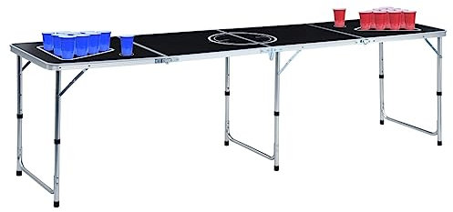 vidaXL Bier Pong Tisch mit Tassen Bällen Klappbar Höhenverstellbar Flexibel Klapptisch Bierpong-Tisch Party Spiel Bierpong Tisch 240cm