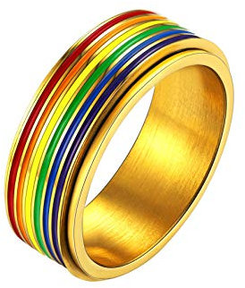 Bandmax Herren LGBT Spinner Ring Gold Größe 54 drehbarer Bandring 7,8mm breit Verlobungsring Ehering Gay Pride Schmuck LGBT Accessoire für Männer Frauen