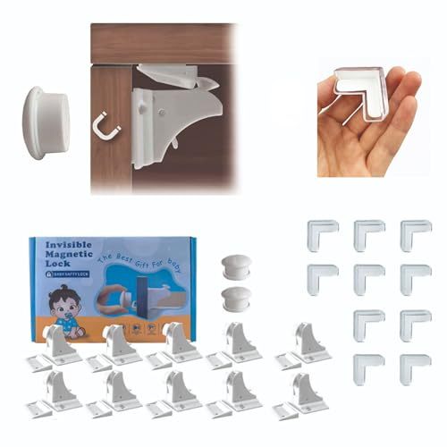 Sécurité placard bébé – Protégez vos enfants efficacement | 10 serrures magnétiques + 10 protège-coins | Bloc porte, bloque tiroir, protection sans perçage – Blanc