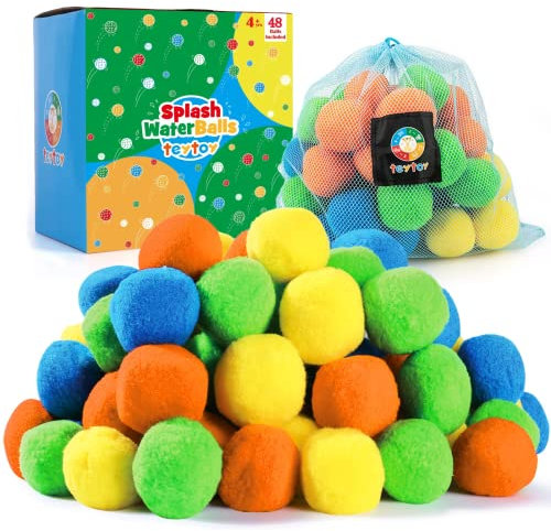 teytoy 48 Reusable Water Balls Toys, Cotton Water Splash Soaker Balls for Kids Swimming Pool Toys Beach Party Game, Highly Absorbent Water Bombs Ball for Bath Time Summer Holiday Outdoor Play
