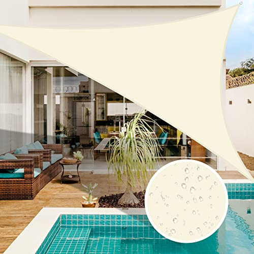 NAKIHOUSE Sonnensegel Dreieckig 2x2x2m Wasserdicht Sonnenschutz Sun Segel 98% UV-Schutz Segel für Balkon Garten Terrasse Markise Camping Pool (Beigeweiß)