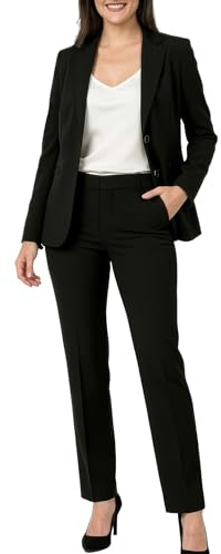 Marycrafts Women's 2 Buttons Business Blazer Pant Suit Set for Work 12 Black