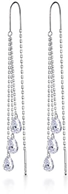 LOKILOKI Boucle d'oreille De Mariage À La Mode pour Les Femmes 925 en Argent Sterling Éblouissant CZ Longue Chaîne Gland Goutte d'eau Pendante Boucle d'oreille Bijoux Fins