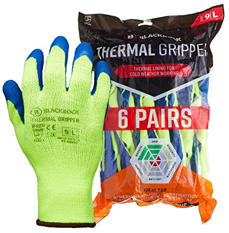 Blackrock Pack of 6 Thermal Insulated Heavy Duty Latex Coated Work Gloves | Gripper Safety, Mens Womens Working Grip, For Cold Storage, Handling, Rail, Agriculture, Building & Construction, Size Large