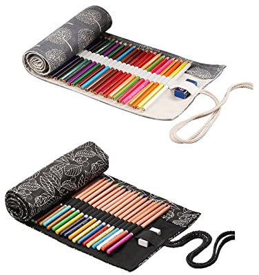 2 Stück Rollentasche Schlamperrolle Leinwand Stifterolle Leinwand Pencil Wrap Stifteetui Roll Up Mäppchen für Künstler Kinder Erwachsene Für Bleistiften Kugelschreibern Buntstiften Gelstiften