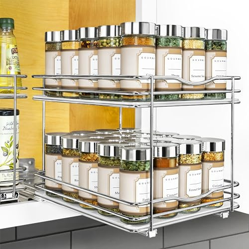 Lynk Professional® Pull Out Spice Rack Organizer for Cabinet - Slide Out Vertical Spice Rack - 8-1/4 inch Wide Sliding Spice Organizer Shelf - Double, Chrome