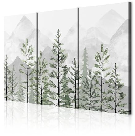 decomonkey Wandbilder Abstrakt Wald 120x80 cm 3 Teilig Wandbild Groß Büro | Leinwandbild XXL, Deko, Wohnzimmer, Schlafzimmer, Wanddeko, Leinwand, Pictures For Wall, Poster, Berge, Weiß, Grün, Grau