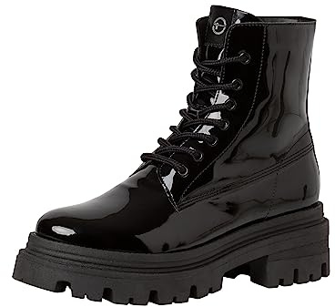 Tamaris Botines para Mujer, Tacón Cuadrado, Plantilla Extraíble, Negro Charol, 39 EU