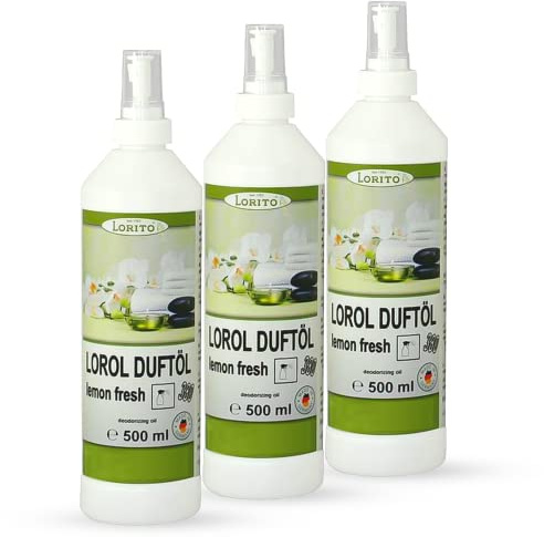 Lorito Lorol Duftöl Lemon fresh 3 x 500ml, Raumduft Spray für Toilette | Duftspray für Bad und WC, Lufterfrischer mit Zitronenduft, für ein angenehmes und frisches Raumklima
