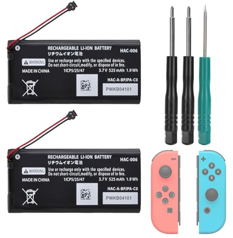 REACELL HAC-006 Battery Replacement Compatible with Nintendo Switch HAC-015 HAC-016 Left & Right Joy-Con Controller, 2 Packs Battery Pack for Joy-Con with DIY Repair Tool Kit