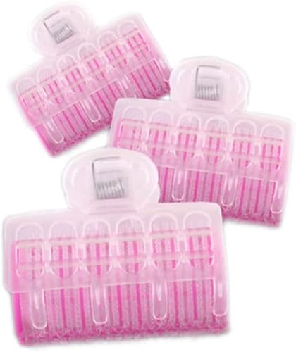 Lot de 3 bigoudis en nylon auto-agrippant avec clip en plastique Rose Taille L