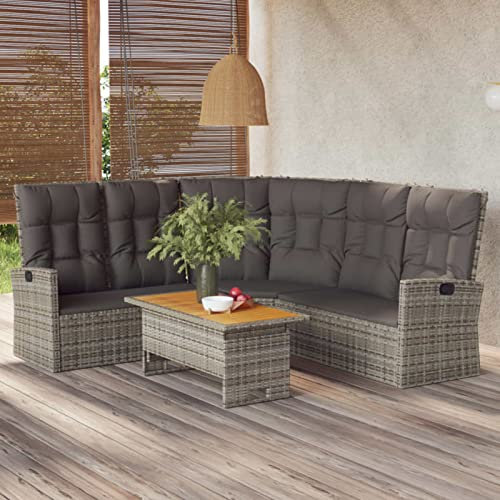 Homgoday 2-TLG. Garten-Lounge-Set mit Kissen Gartenmöbel Sitzgruppe mit Tisch Gartenset Sofagarnitur Garnitur Lounge Verstellbare Rückenlehne Schwarz Grau Rattan