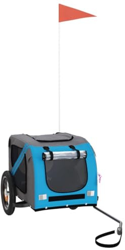 vidaXL Remorque de Vélo pour Animaux de Compagnie, Chariot à Vélo pour Chien avec Drapeau, Poussette de Chien, Bleu et Gris Tissu Oxford et Fer