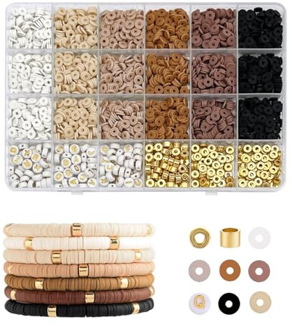 XoeLLe Perlen für Armbänder - 2414 Stück Auffädeln Tonperlen Set, Buchstabenperlen, Clay Beads zum Selber Machen, Bunte Perlen für Halsketten, Geschenke für Weihnachten und Geburtstage