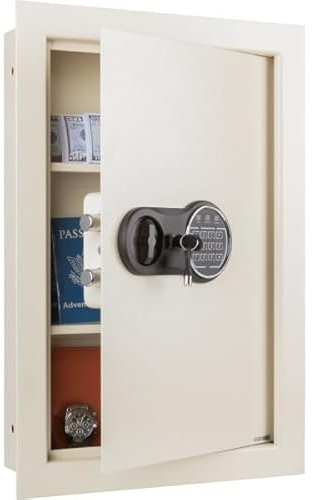 In-Wall Safe - Home or Business Safe with Keypad and 2 Manual Override Keys - Protects Cash, Jewelry, Passports, and More by Stalwart (Cream)