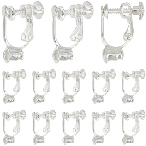 SUNNYCLUE 1 Box Mit 20 Stück Ohrringclips Mit Schraubverschluss Ohrringkonverter Messing Ohrclips Silber Nicht Durchstochene Ohren Komponenten Konverter Beschläge Für Die Schmuckherstellung Zubehör DI