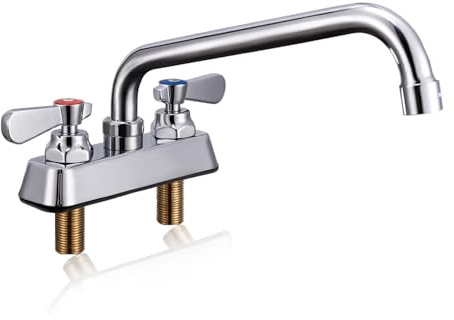 Sepaitek Leak-Free Commercial Kitchen Sink Faucet 4 inch Center 2 Hole, Commercial Hand Wash Sink Faucet 10 Spread Spout Deck Mount, Laundry Tub Utility Sink Bar, Brass