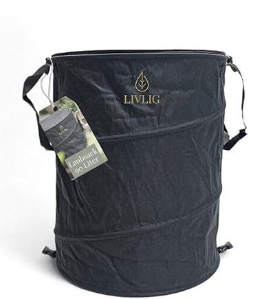 LIVLIG Sacco da Giardino Pop Up 90L, Sacco per Foglie con Coperchio, Robusto Sacco per rifiuti da Giardino, Contenitore Pieghevole per Foglie, Antracite