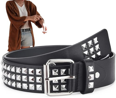 Cintura Borchiata,Uomo Donna Cintura con Borchie,Y2KCintura Punk in Pelle,110cmCintura Borchiata Rock 'n' Roll,Donna con Doppio Occhiello Metallo Punk Rock Tutti i Giorni Accessori per Pantaloni Jeans