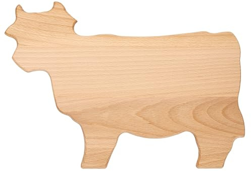 EVERYJOY Tagliere in legno di faggio, tagliere per la colazione, per tagliare e servire (mucca, 30 x 20 x 0,9 cm)