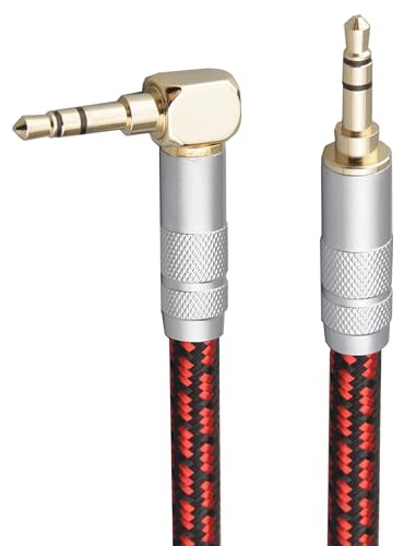 Primeda Audiophile High Purity Copper Aux Audio Cable 3.5mm Male to 3.5mm Male Audio Auxiliary Cord Gold-Plated Stereo HiFi Adapter Cable (Straight to Right Angle, 6.5ft/2m)
