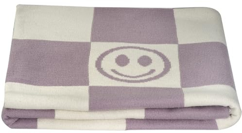 Kindsgut Kinderdecke Baby Baumwolle 80x100 cm, Smiley, Flieder | Gestrickte Kinderdecke, Kuscheldecke für Kinderwagen, Bett und Autositz, waschbar bei 30 °C, Unisex, Geschenk zur Geburt