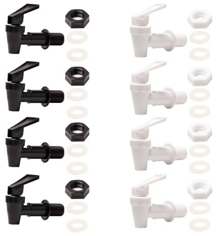 Bofanze 8 Piezas Grifo Dispensador Grifo de Barril Grifos Fuente de Agua de Plástico de Bebidas Reutilizable Recipiente de Agua Grifo de Bebida para Cerveza, Jugo de Frutas (Blanco y Negro)