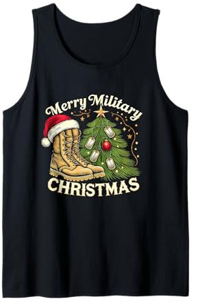 Frohe Militärweihnachten Festliche Militärstiefel und Hundemarken Tank Top