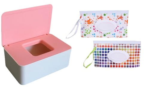 Wipes Dispenser with 2Pcs Portable Wet Wipe Bag for Home, Office