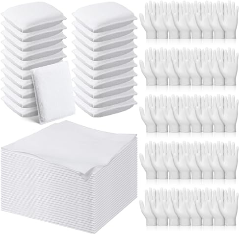 Ziliny 60 Pcs Wood Staining Applicator Kit Include Microfiber Sponge Applicator Pads Cotton Lint Free Cloth Disposable Nitrile Gloves for Wood Stain and Oil Based Finishes