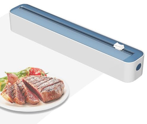 Cling Film Dispenser and Cutter Kitchen Foil Cutter Adjustable Storage and Cutting Box Foil Cling Film and Kitchen Roll Holder Dispenser for Home Kitchen Restaurant (Blue)