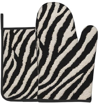 Zebra Animal Printed Oven Mitts And Pot Holders Set - 2 Pcs - Heat Resistant Waterproof Oven Gloves For Baking, Cooking, Bbq Grilling