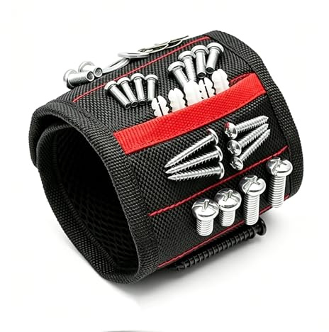 El mejor regalo para hombres, pulsera magnética Vastar, cinturón de herramientas con 5 potentes imanes para sujetar tornillos, clavos, pernos, brocas, cierres, tijeras (negro)