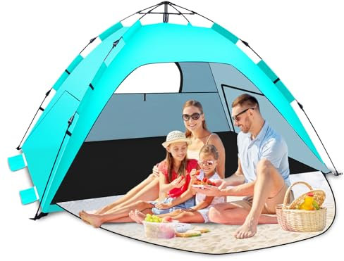 Strandmuschel Pop Up,Tonfarb Quick Up Strandzelt,Automatische Instant Pop Up Strandzelt mit 3 Erweiterbarer Veranda, UPF 50+ Easy Setup Strandmuschel für Strand, Familie, Garten, Camping-Hellgrün