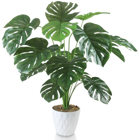 INSANYJ Monstera Kunstpflanze Groß, 80cm Hoch 24 Zweige Künstliche Pflanzen im weißen Topf, Real Touch Fake Plant für Modern Büro, Wohnzimmer & Hochzeit Deko
