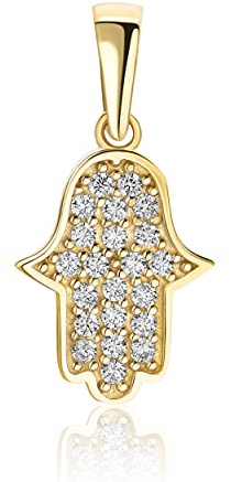 PRINS JEWELS Kleiner Hamsa Hand Der Fatima Anhänger 9 Karat 375 Gelbgold Mit Zirkonia Steinen